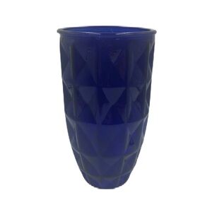 Vintage Cobalt Blue Glass Flower Vase Indoor Tabletop Décor Diamond Pattern